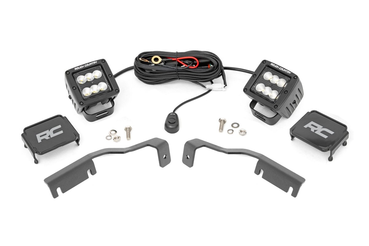 Nissan Frontier LED Light Kit - Rough Country - Ditch Mount, Flood - Black - '22-'23